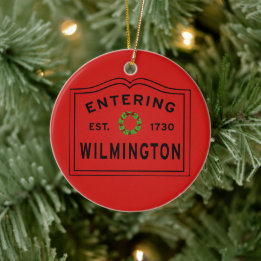 Entering Wilmington MA Christmas Ceramic Ornament