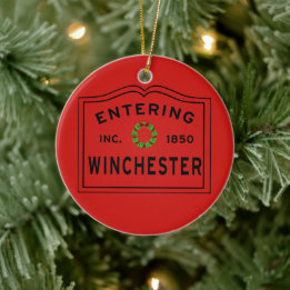 Entering Winchester MA Christmas Ceramic Ornament