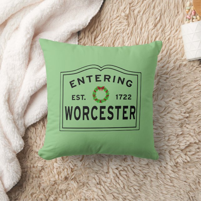 Entering Worcester, MA Christmas Wreath Throw Pillow (Blanket)