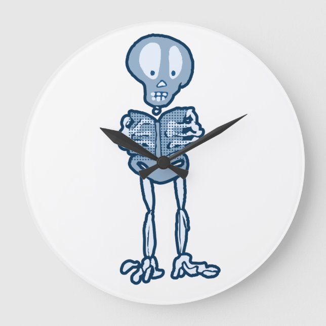 Enthralled Ethan Literary Skeleton with Book Large Clock (Front)