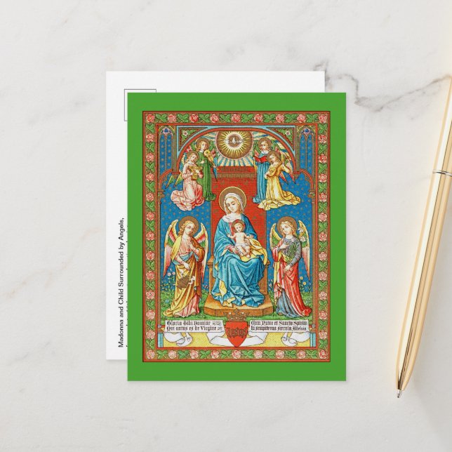 Enthroned Madonna and Child with Angels Postcard (Front/Back In Situ)