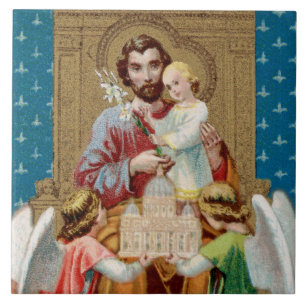 Enthroned St. Joseph Receiving Vatican Maquette Ceramic Tile