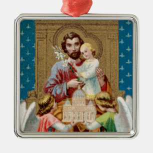 Enthroned St. Joseph Receiving Vatican Maquette Metal Ornament