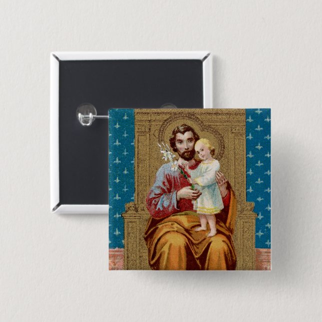 Enthroned St. Joseph with Toddler Christ Child Button (Front & Back)