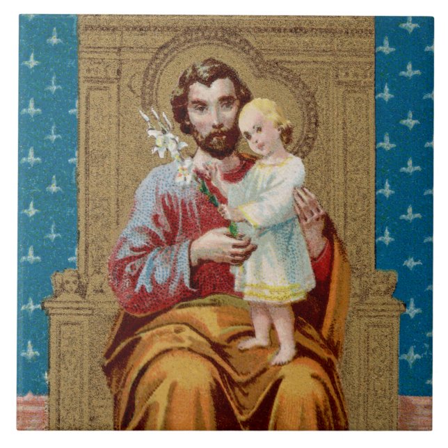 Enthroned St. Joseph with Toddler Christ Child Ceramic Tile (Front)
