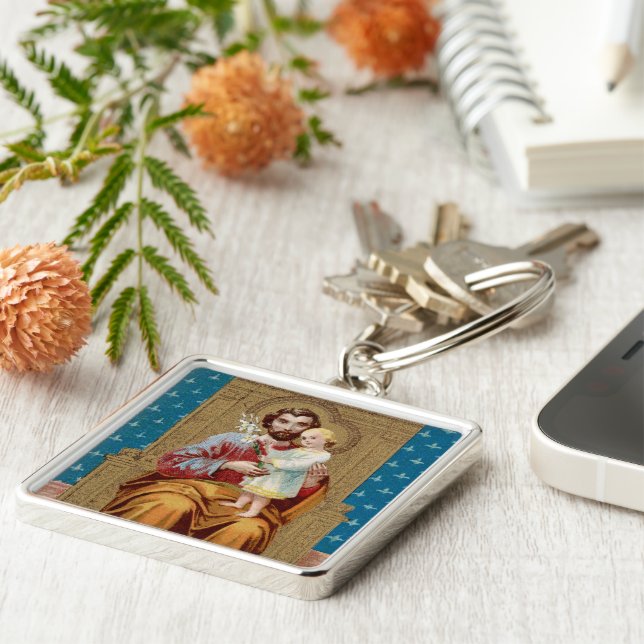Enthroned St. Joseph with Toddler Christ Child Keychain (Side)