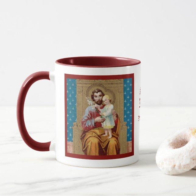 Enthroned St. Joseph with Toddler Christ Child Mug (With Donut)