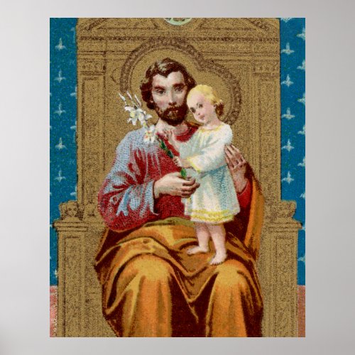 Enthroned St Joseph with Toddler Christ Child Poster