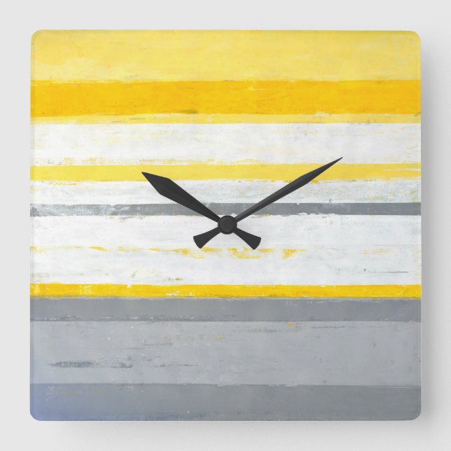 'Enthused' Gray and Yellow Abstract Art Clock (Front)