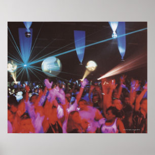 Enthusiastic crowd dancing poster