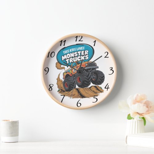 Enthusiastic Kid and Monster Truck Clock
