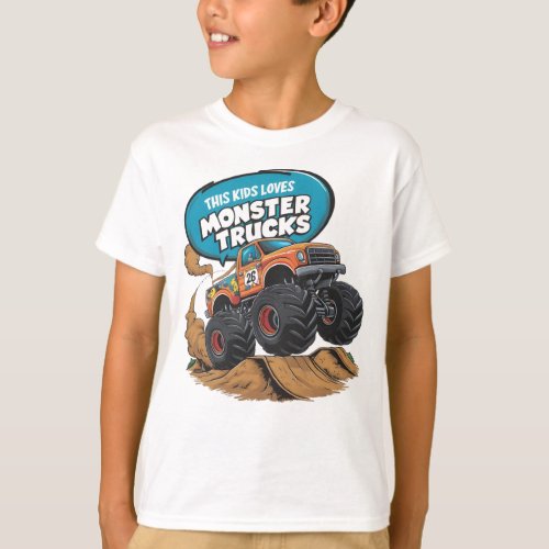Enthusiastic Kid and Monster Truck T_Shirt