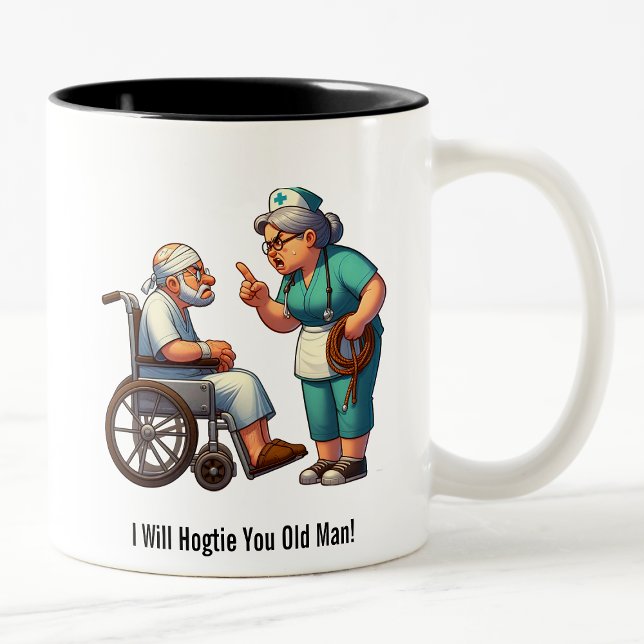 Entitled Elderly Patient Gets Hogtie Therapy Two-T Two-Tone Coffee Mug (Creator Uploaded)