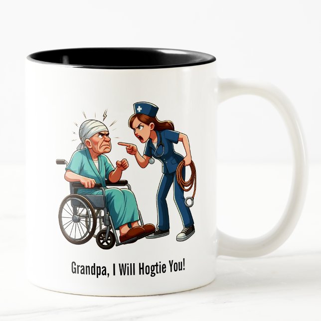 Entitled Elderly Patient Gets Hogtie Therapy Two-Tone Coffee Mug (Creator Uploaded)