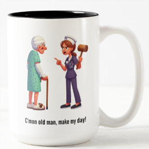 Entitled Elderly Patient Meets Bat-Wielding Nurse Two-Tone Coffee Mug