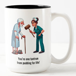 Entitled Elderly Patient Meets Bat-Wielding Nurse Two-Tone Coffee Mug