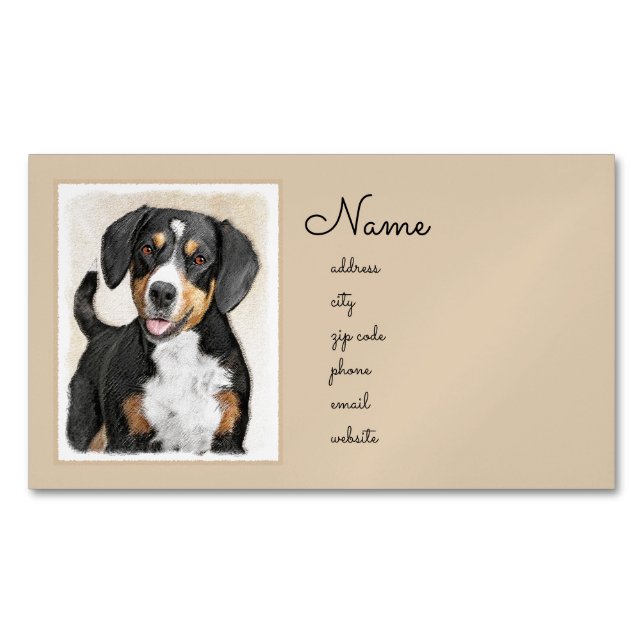 Entlebucher Mountain Dog Painting - Original Art Business Card Magnet (Front)