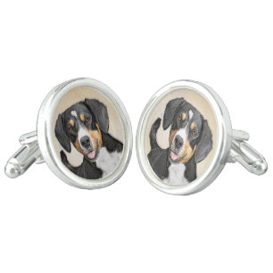 Entlebucher Mountain Dog Painting - Original Art Cufflinks