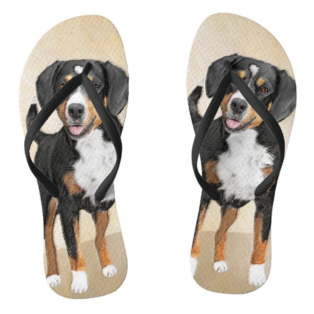 Entlebucher Mountain Dog Painting - Original Art Flip Flops (Footbed)