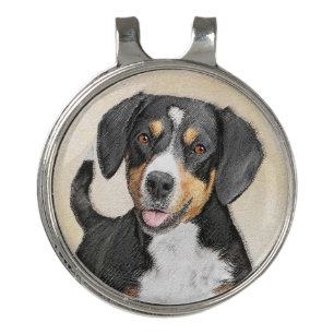 Entlebucher Mountain Dog Painting - Original Art Golf Hat Clip