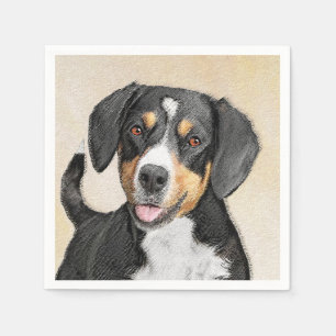 Entlebucher Mountain Dog Painting - Original Art Napkins