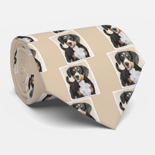 Entlebucher Mountain Dog Painting - Original Art Neck Tie