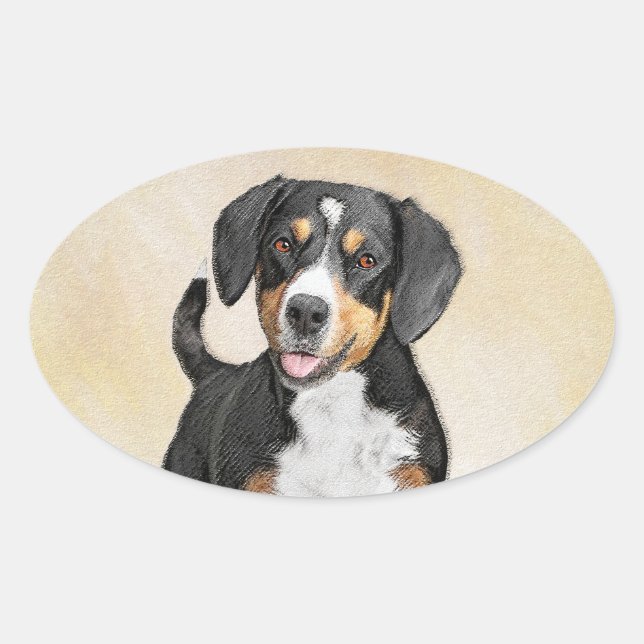 Entlebucher Mountain Dog Painting - Original Art Oval Sticker (Front)