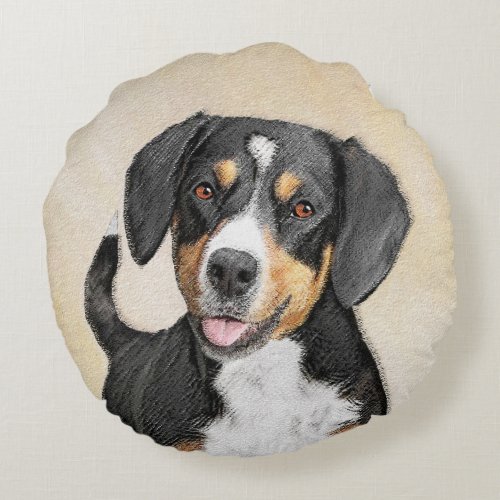Entlebucher Mountain Dog Painting _ Original Art Round Pillow