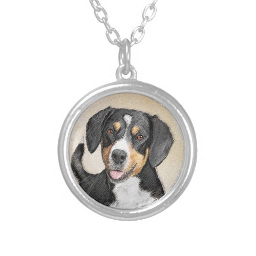 Entlebucher Mountain Dog Painting _ Original Art Silver Plated Necklace