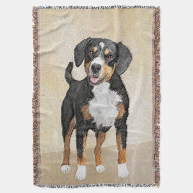 Entlebucher Mountain Dog Painting - Original Art Throw Blanket (Front Vertical)