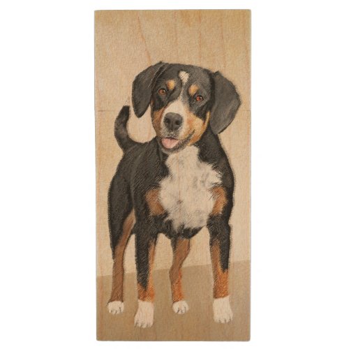 Entlebucher Mountain Dog Painting _ Original Art Wood Flash Drive
