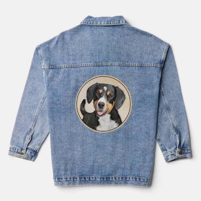 Entlebucher Mountain Dog Painting Original Dog Art Denim Jacket (Back)