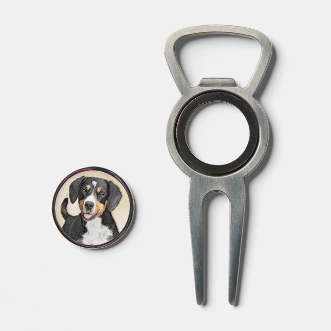 Entlebucher Mountain Dog Painting Original Dog Art Divot Tool (Front (Open))