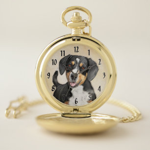 Entlebucher Mountain Dog Painting Original Dog Art Pocket Watch