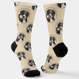 Entlebucher Mountain Dog Painting Original Dog Art Socks