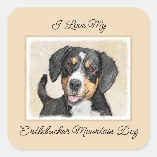 Entlebucher Mountain Dog Painting Original Dog Art Square Sticker