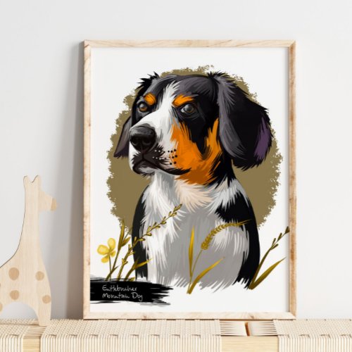 Entlebucher Mountain Dog Portrait  Pet Portrait Poster