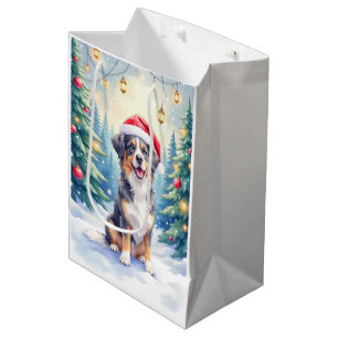 Entlebucher Mountain Dog Snowy Forest Santa Medium Gift Bag