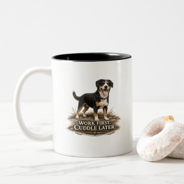 Entlebucher Mountain Dog – Work First Cuddle Later Two-Tone Coffee Mug (With Donut)