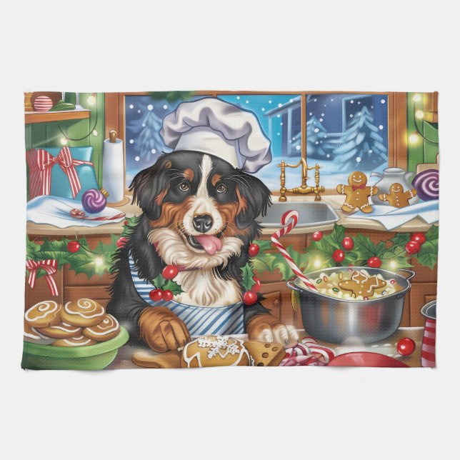 Entlebucher Mountain Holiday Baking: Festive Kitchen Towel (Horizontal)