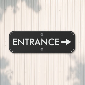 Entrance Arrow Modern Black White Outdoor Metal Sign
