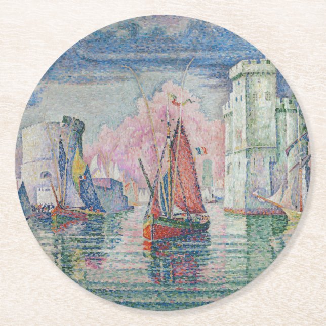 Entrance of La Rochelle Harbor, Paul Signac Round Paper Coaster (Front)