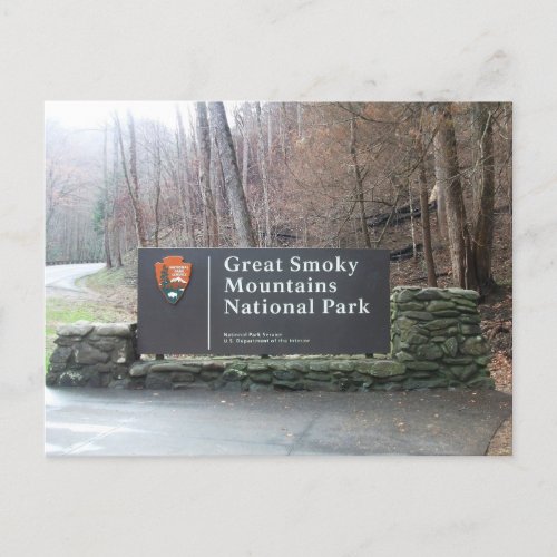 Entrance Sign Smoky Mountains National Park TN Postcard