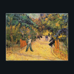 Entrance to the Public Park by Vincent van Gogh Postcard<br><div class="desc">Entrance to the Public Park in Arles by Vincent van Gogh is a vintage fine art post impressionism daily life portrait painting featuring people reading newspapers and sitting on benches in the public park in Arles, France. There is a tree lined path leading into the park and gardens with a...</div>