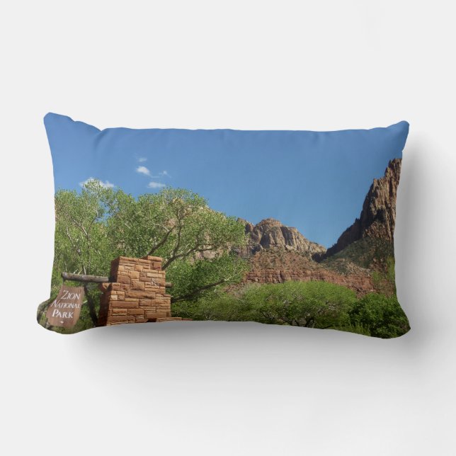 Entrance to Zion National Park in Utah Lumbar Pillow (Front)