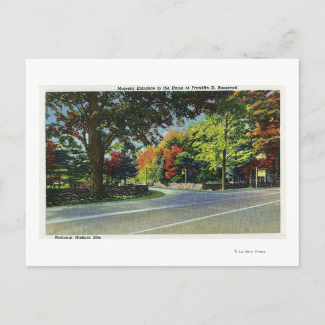 Entrance View to FDR's House Postcard (Front)