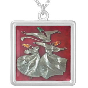 Entranced Sufis In Prayer Acrylic Art Silver Plated Necklace