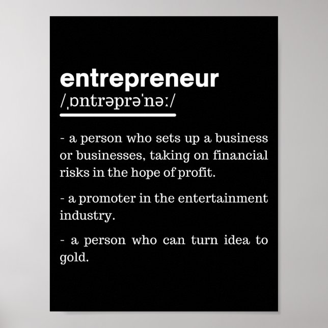 Entrepreneur Definition Funny Business Owner Gift Poster (Front)