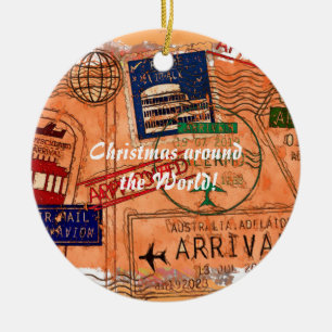 Entry Approved - Passport Stamps Ceramic Ornament