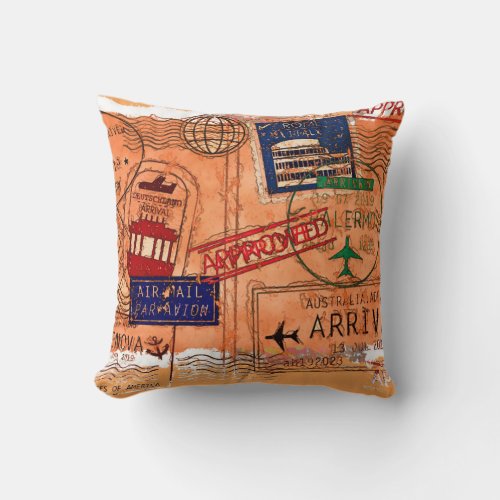 Entry Approved _ Passport Stamps Throw Pillow
